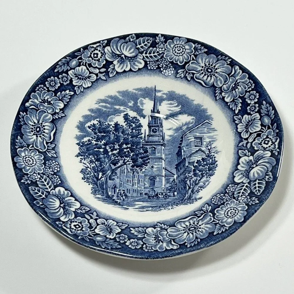 4 Vtg Liberty Blue Old North Church 5.75 inches saucersColonial Scenes Pre-Owned - Picture 8 of 13
